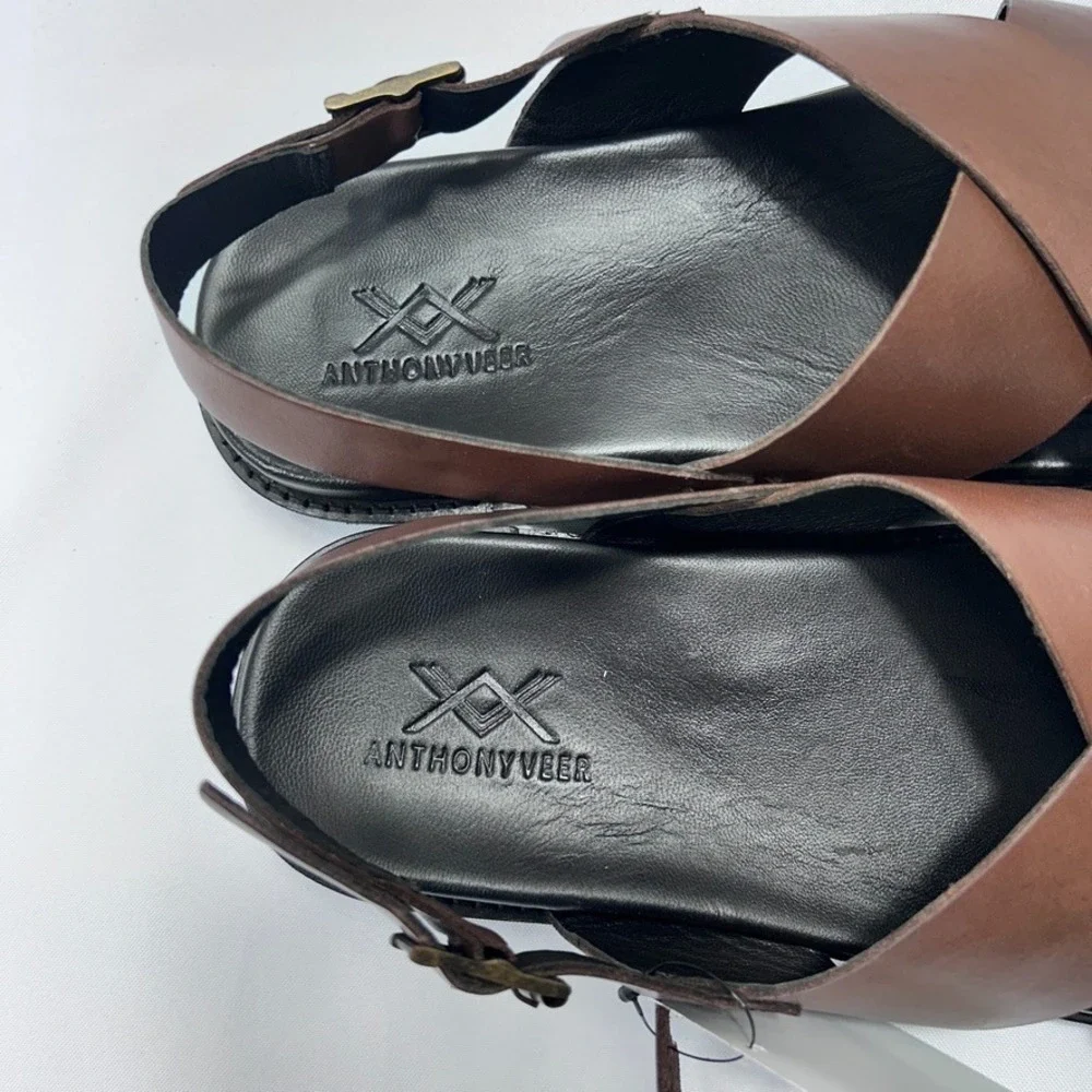 Men's Brown Leather Cross-Strap Slingback Sandals
